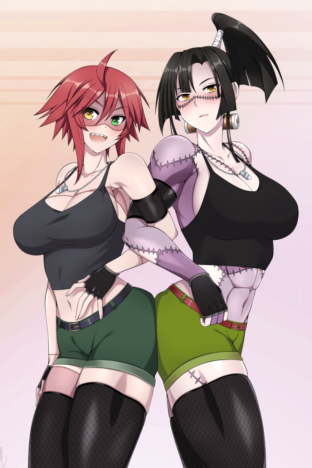 fishnets, heterochromia, lindaroze, monster_girl, monster_musume_no_iru_nichijou, monster_musume_no_oisha-san, no_bra, thighhighs, zenow_kunai, zombina