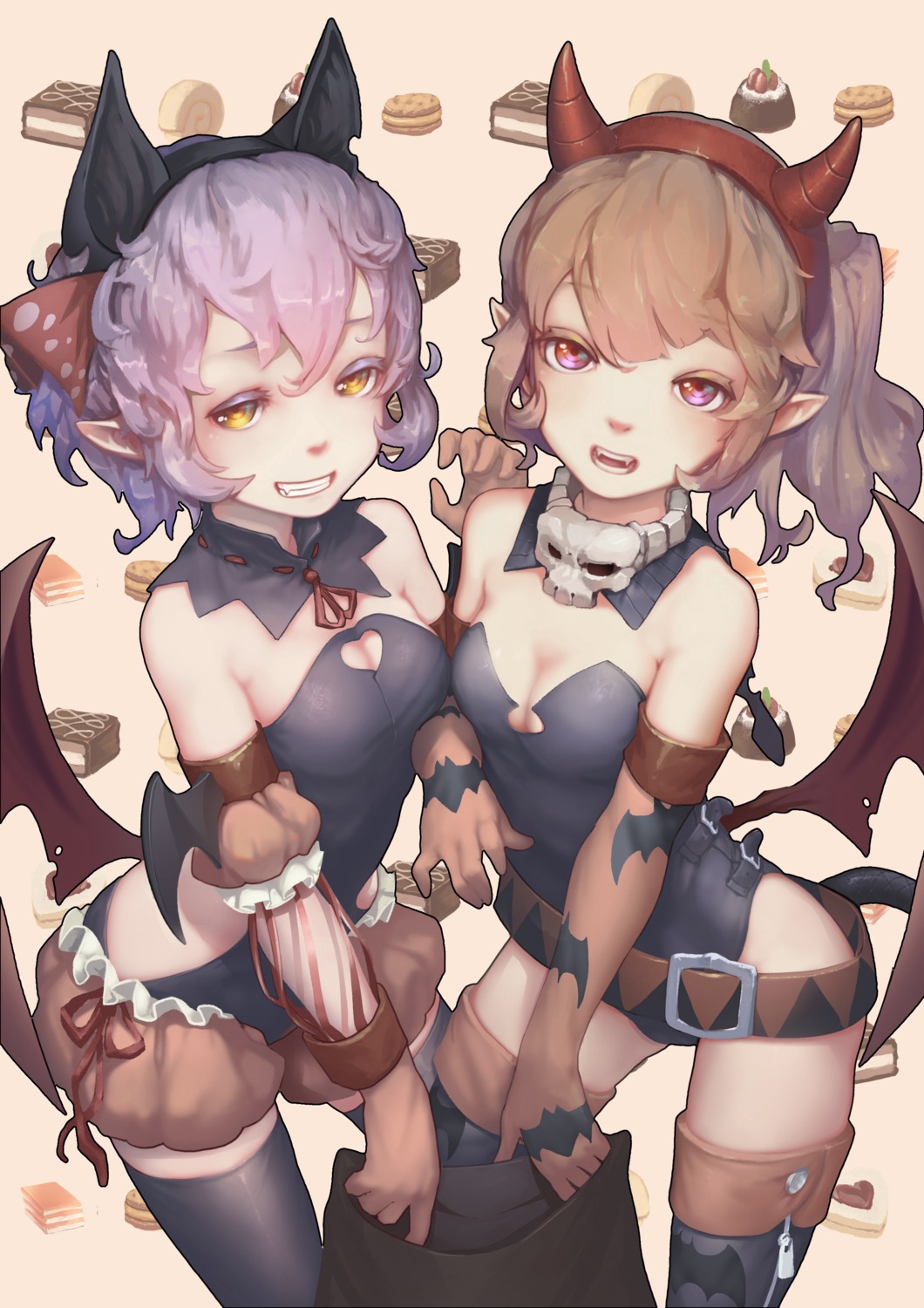 animal_ears, atk7, bloomers, cleavage, halloween, horns, leotard, no_bra, pointy_ears, tail, thighhighs, wings