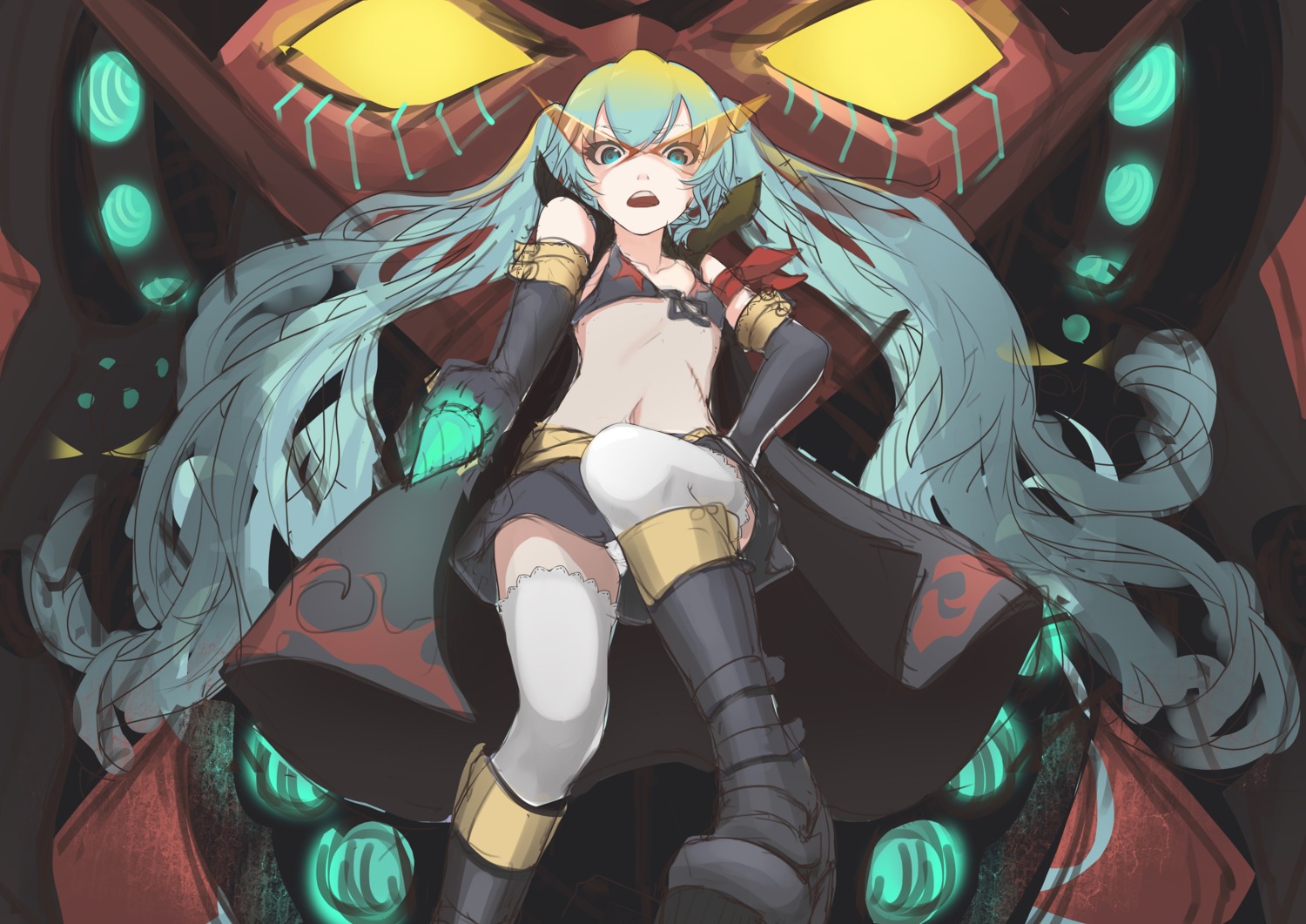 atk7, bikini_top, hatsune_miku, mecha, pantsu, parody, sketch, swimsuits