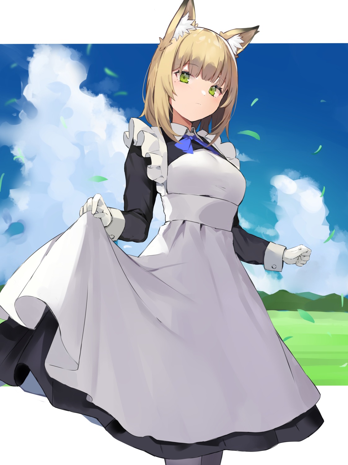 animal_ears, maid, nekomimi, ryou_(ponpgo), skirt_lift