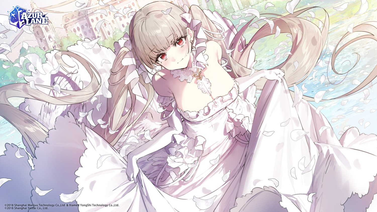 azur_lane, cleavage, dress, formidable_(azur_lane), no_bra, skirt_lift, wata_(attaka_taoru), wedding_dress