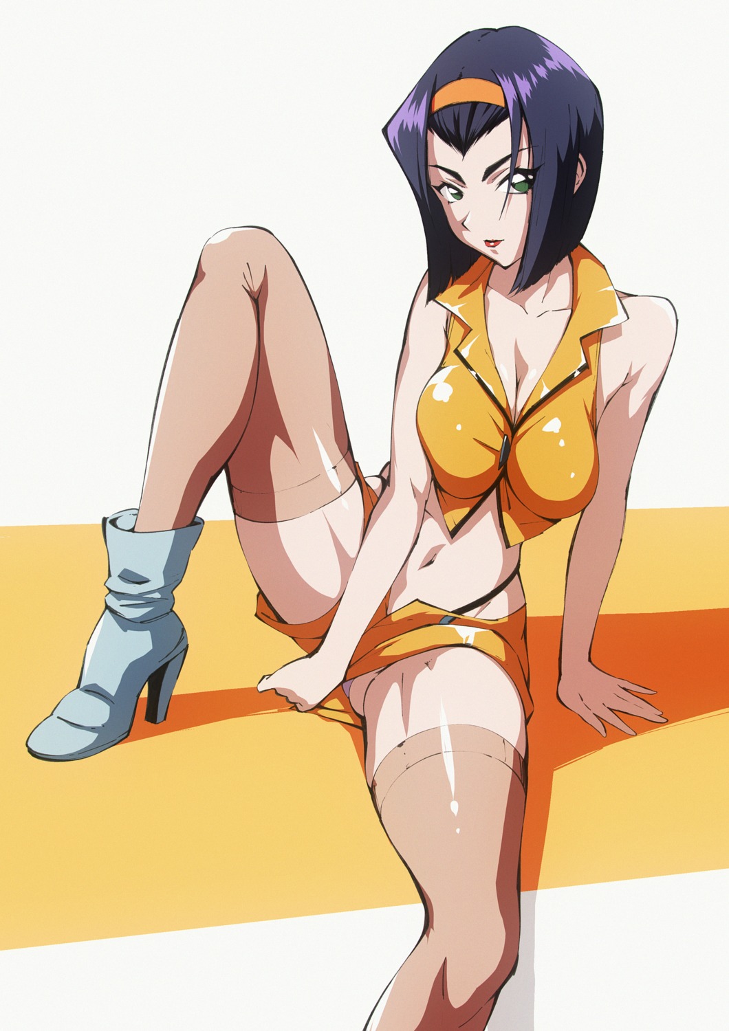 cleavage, cowboy_bebop, faye_valentine, flou, heels, no_bra, pantsu, thighhighs