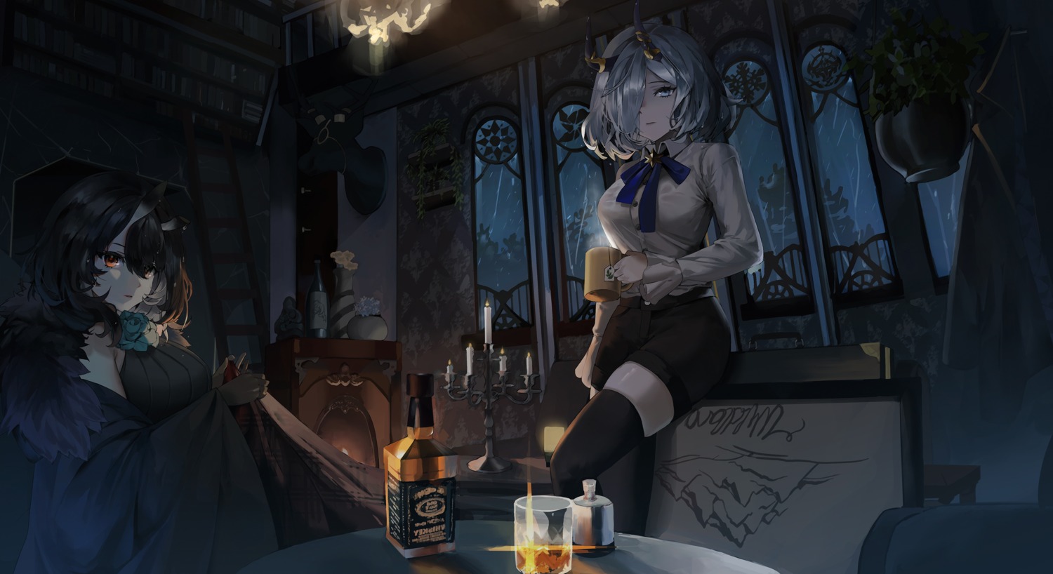 alchemy_stars, charo_(morphodrake), horns, thighhighs