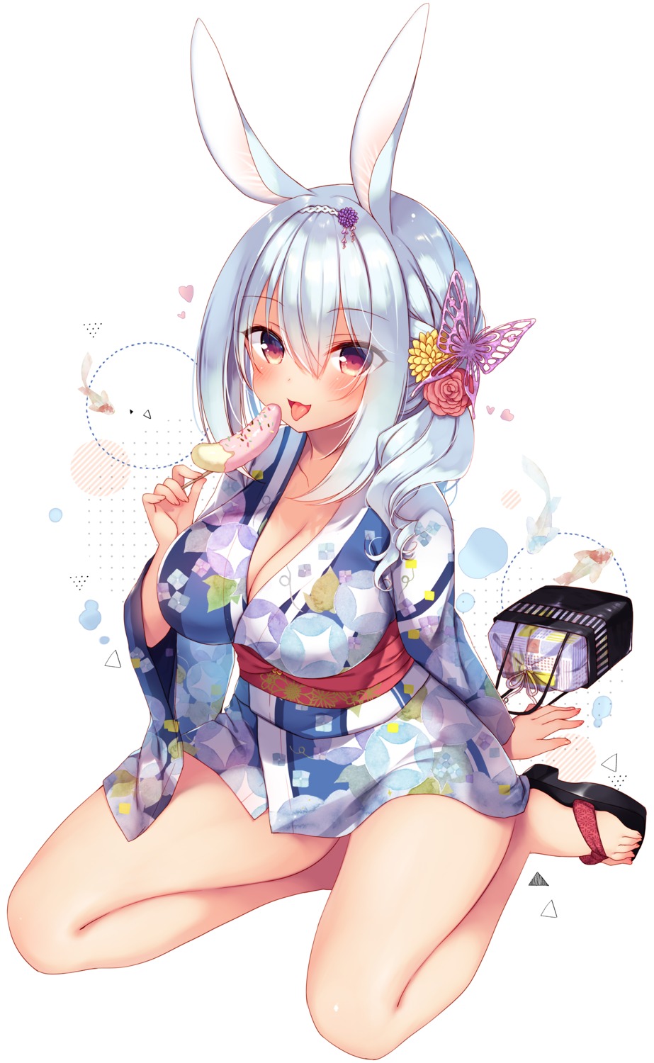 animal_ears, boku_no_risou_no_isekai_seikatsu, bunny_ears, cleavage, heels, ichiri, rabimea_(ichiri), skirt_lift, yukata