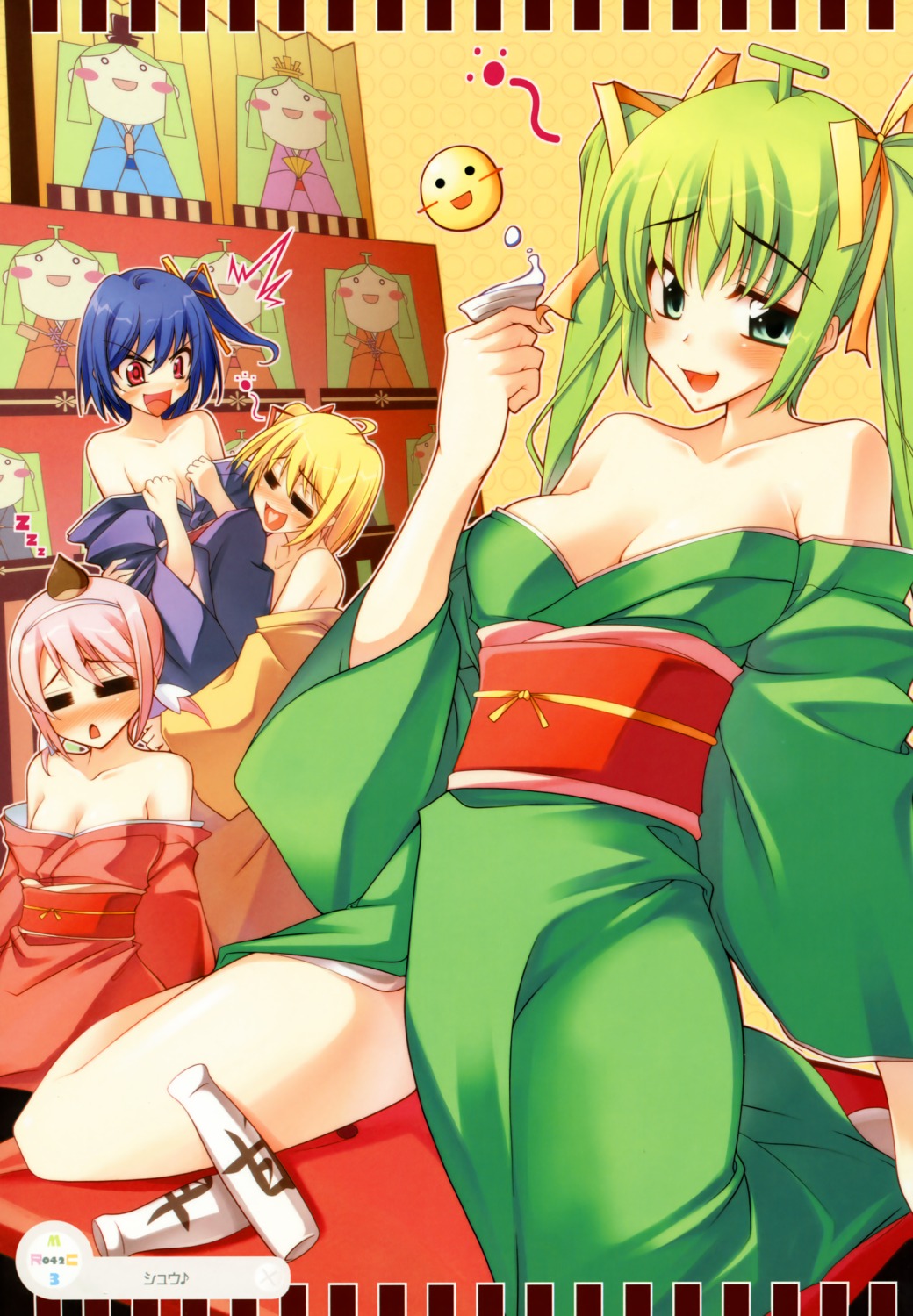 black_lemon-chan, cleavage, kimono, lemon-chan, marron-chan, melon-chan, melonbooks, melongirls