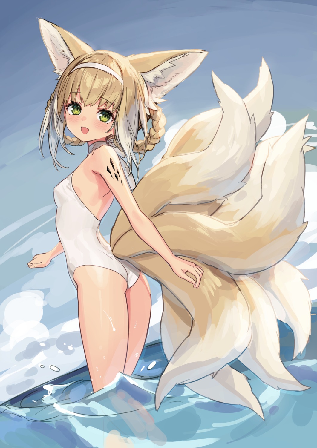 animal_ears, arknights, ass, kitsune, sigma99, suzuran_(arknights), swimsuits, tail, wet