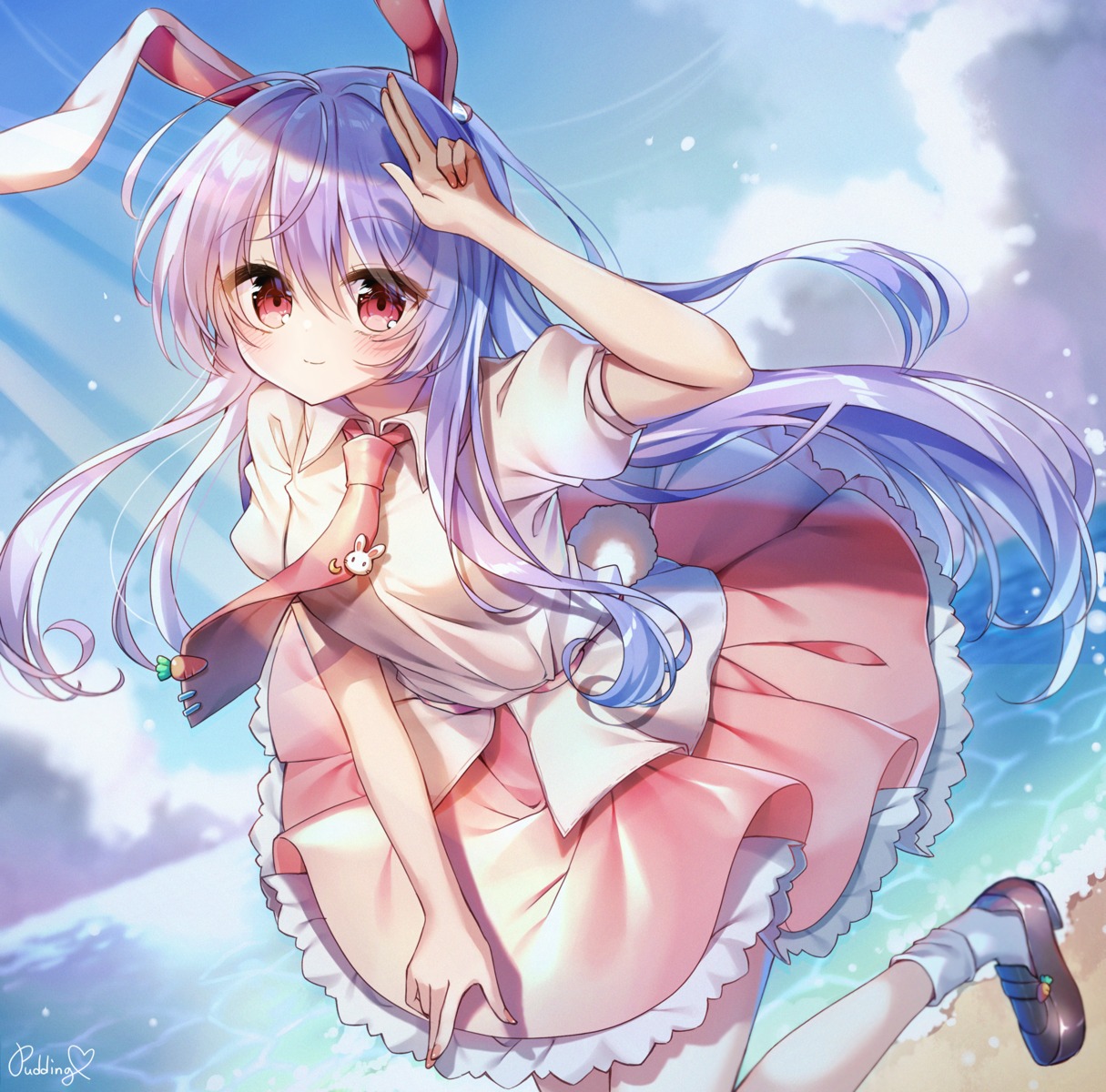animal_ears, bunny_ears, pudding_(skymint_028), reisen_udongein_inaba, seifuku, skirt_lift, tail, touhou