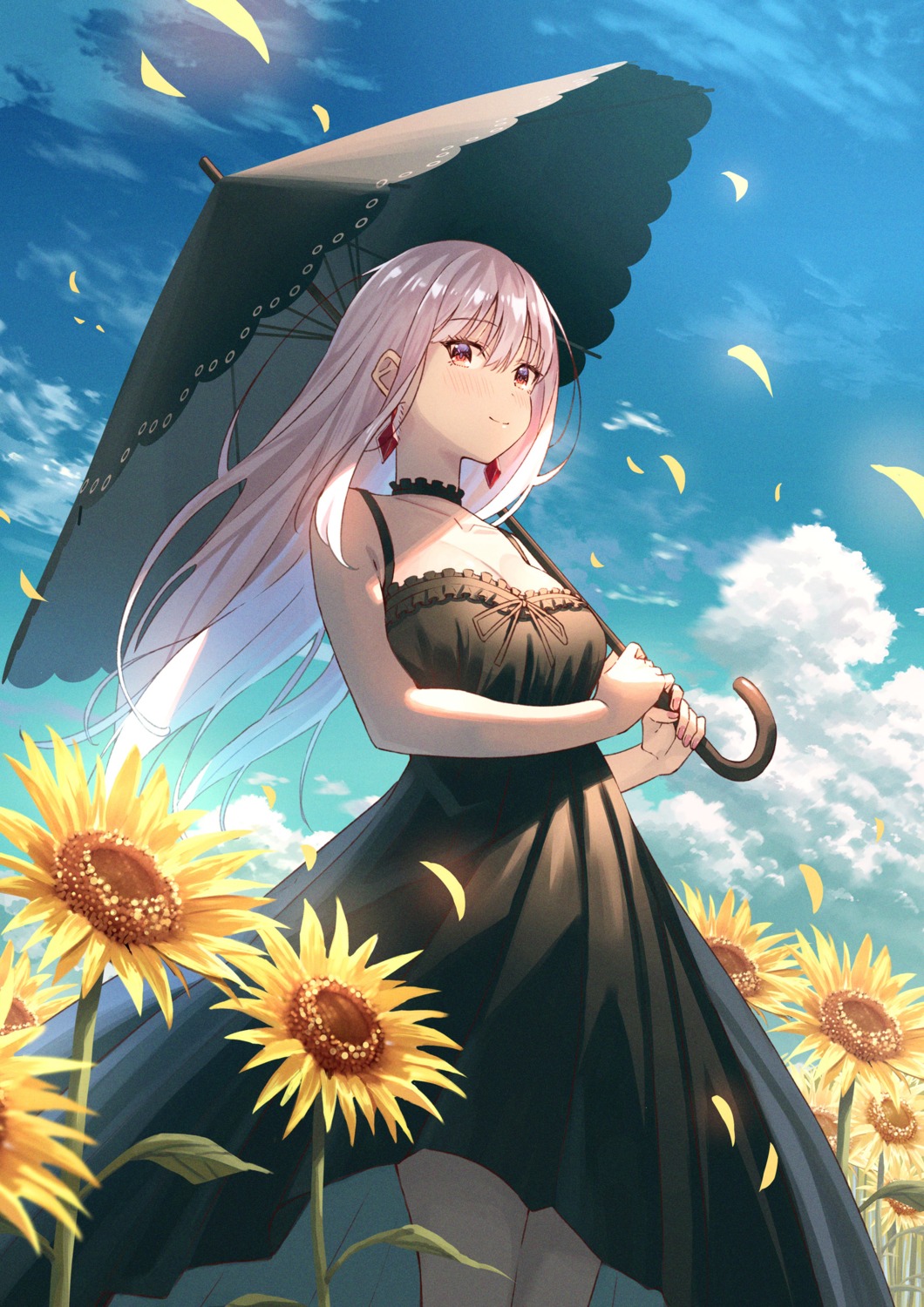 cleavage, dress, komizuki, summer_dress, umbrella