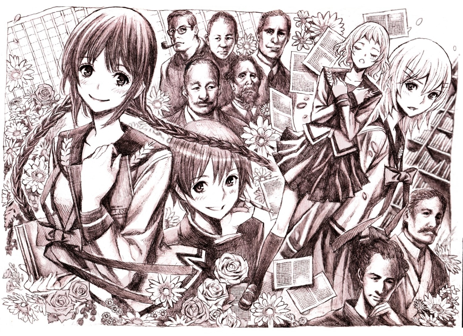 amano_tooko, bungaku_shoujo, inoue_konoha, kotobuki_nanase, monochrome, nobita, seifuku, takeda_chia
