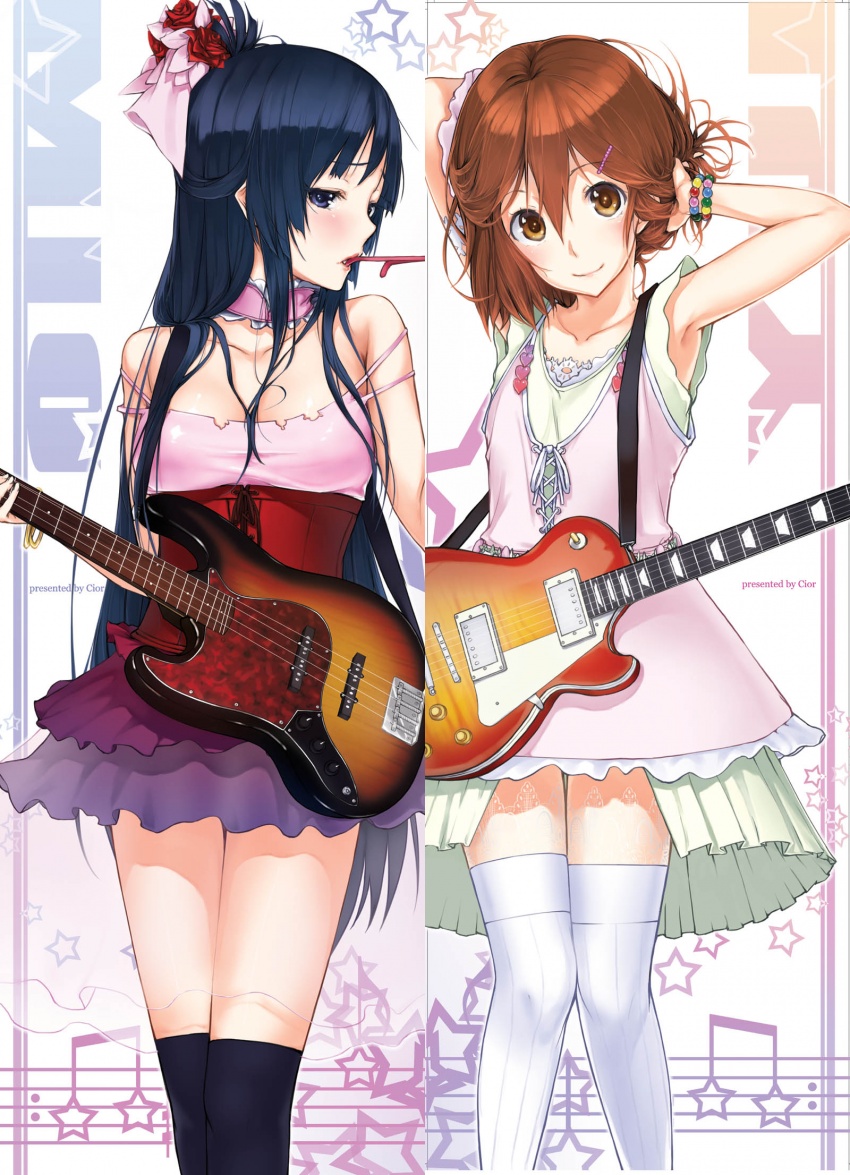 akiyama_mio, guitar, hirasawa_yui, k-on!, ken-1, thighhighs