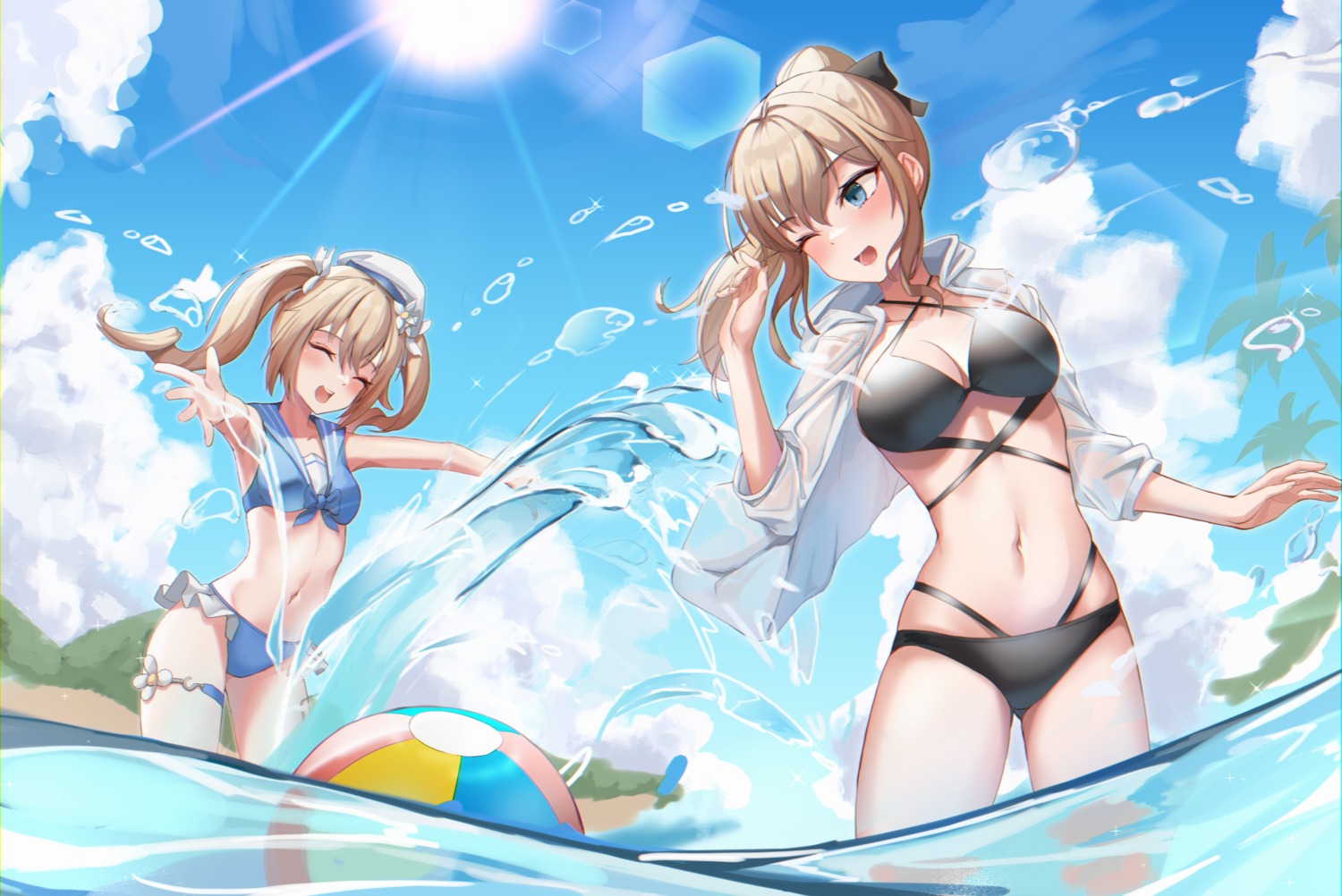 barbara_(genshin_impact), bikini, cleavage, garter, genshin_impact, jean_gunnhildr, open_shirt, pharamacom
