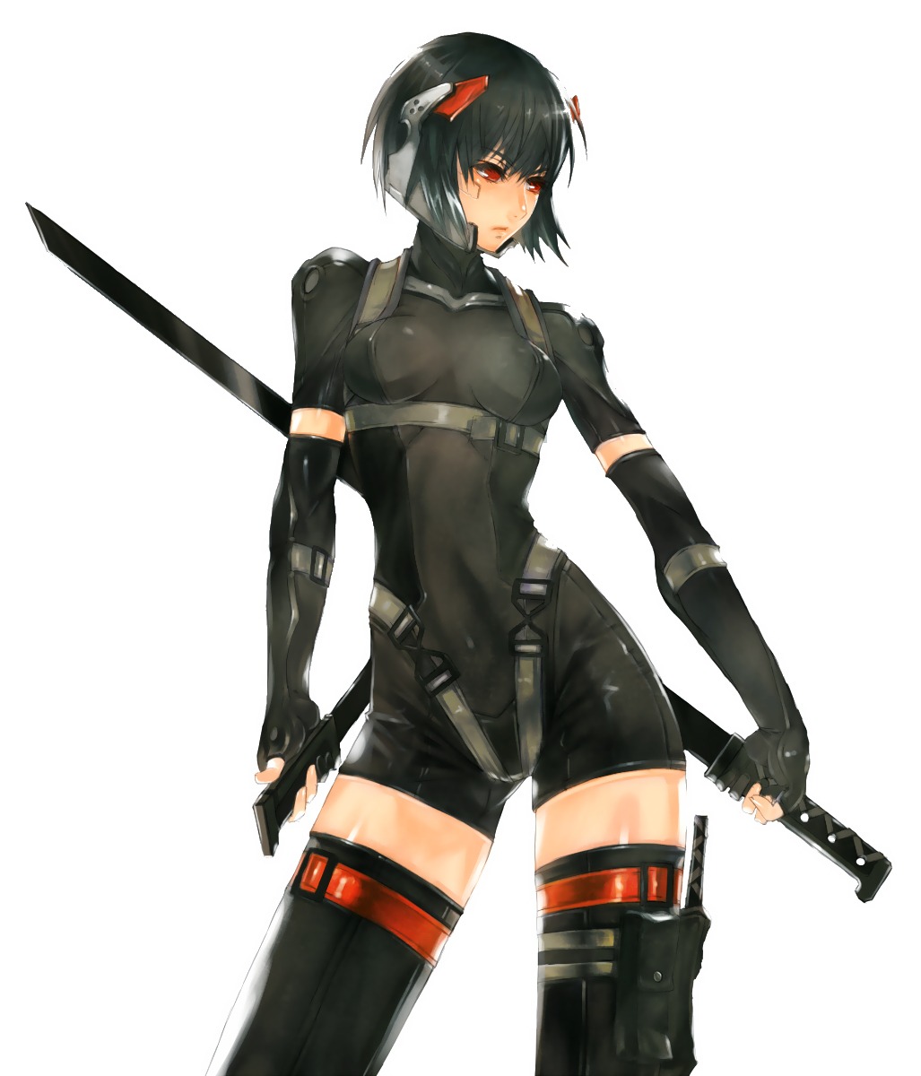 2d, 4hands, bodysuit, ghost_in_the_shell, kusanagi_motoko, sword, thighhighs