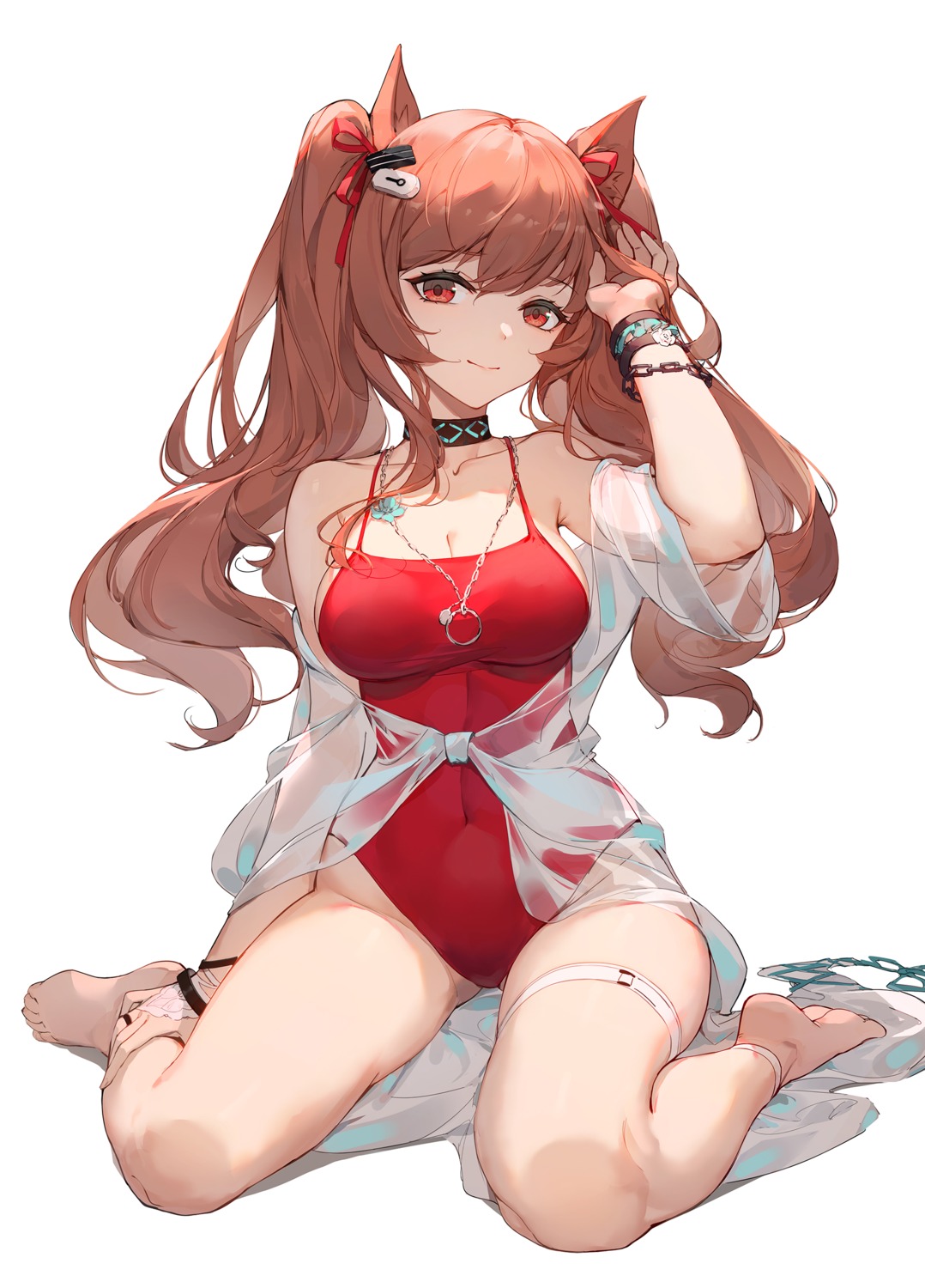 angelina_(arknights), animal_ears, arknights, garter, lance_(lancelliu), see_through, swimsuits