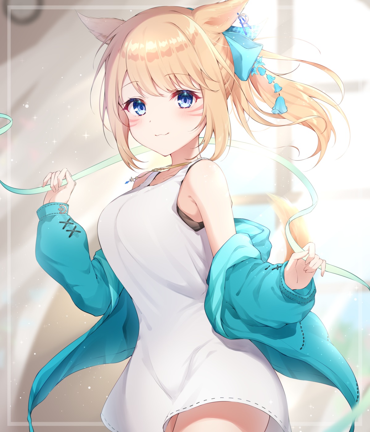 animal_ears, dress, final_fantasy, final_fantasy_xiv, miqo'te, skirt_lift, zky_(oekaky)