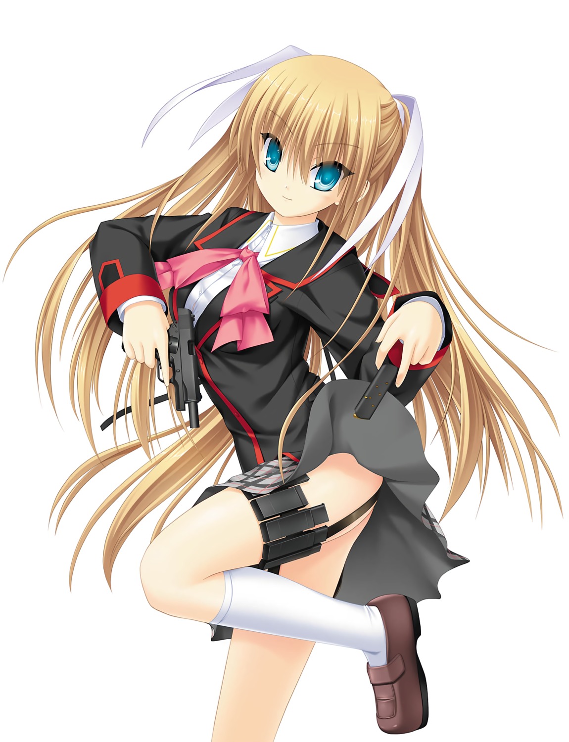 garter, gun, key, little_busters!, na-ga, seifuku, skirt_lift, tokido_saya