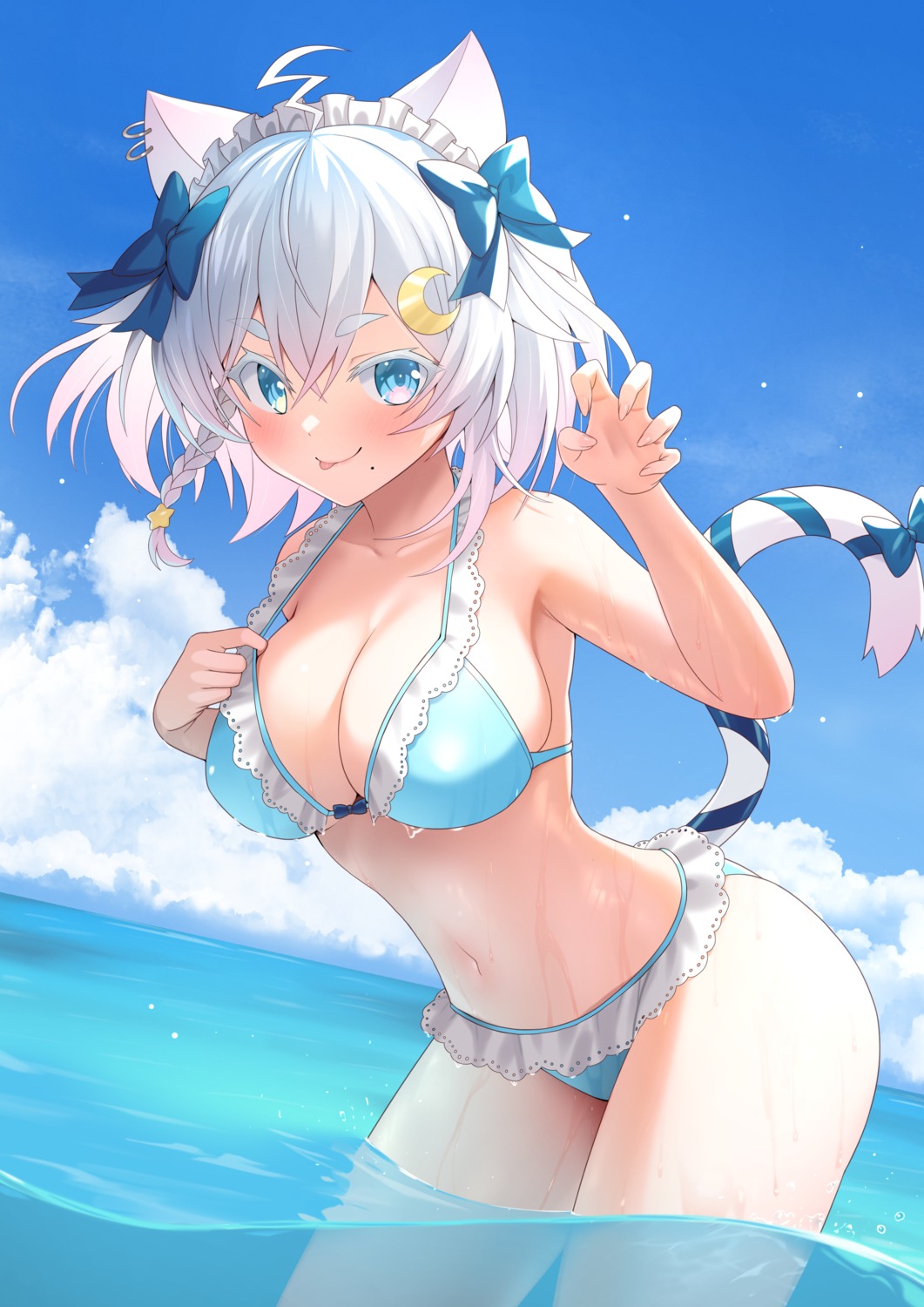animal_ears, bettle_(b_s_a_n), bikini, nekomimi, swimsuits, tail, wet