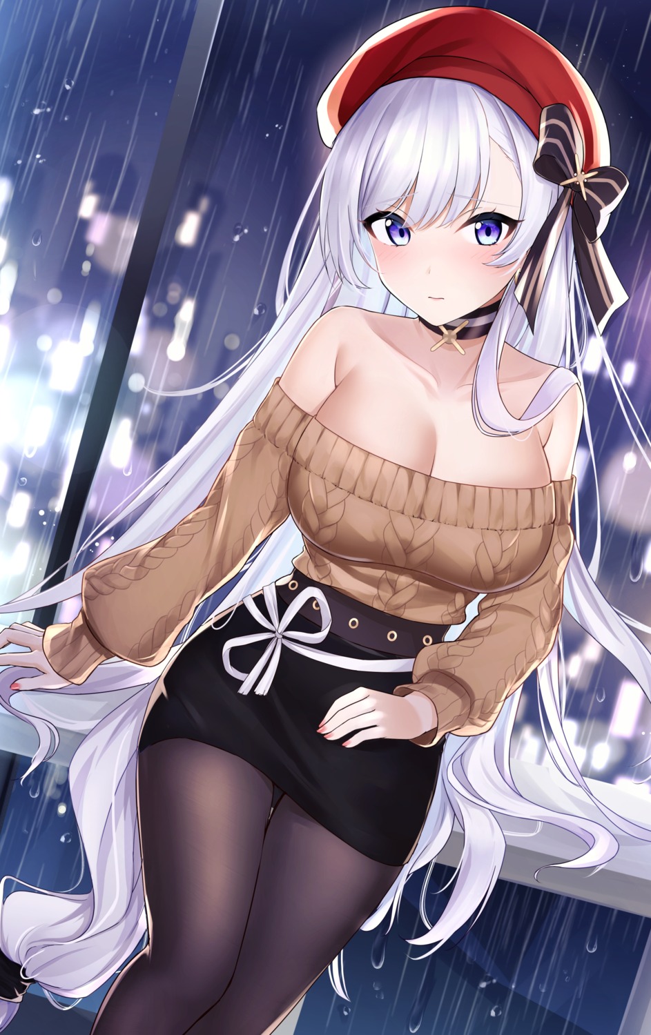 azur_lane, belfast_(azur_lane), jyu-so, no_bra, pantyhose, sweater