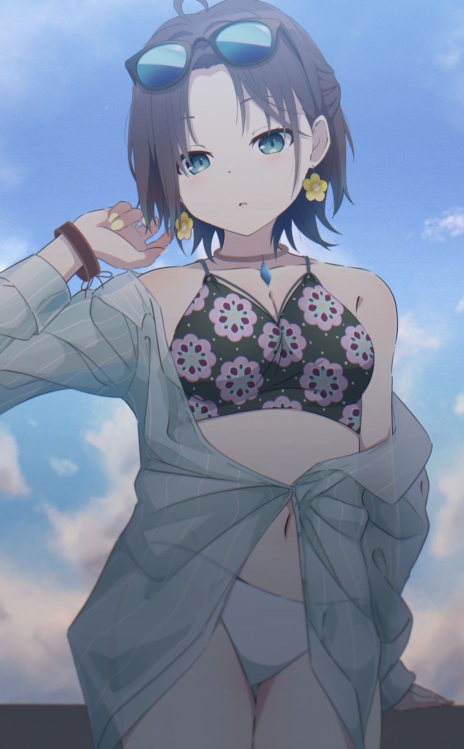 asakura_tooru, bikini, cleavage, dress_shirt, gyorui_(katsuwo_drawing), megane, open_shirt, see_through