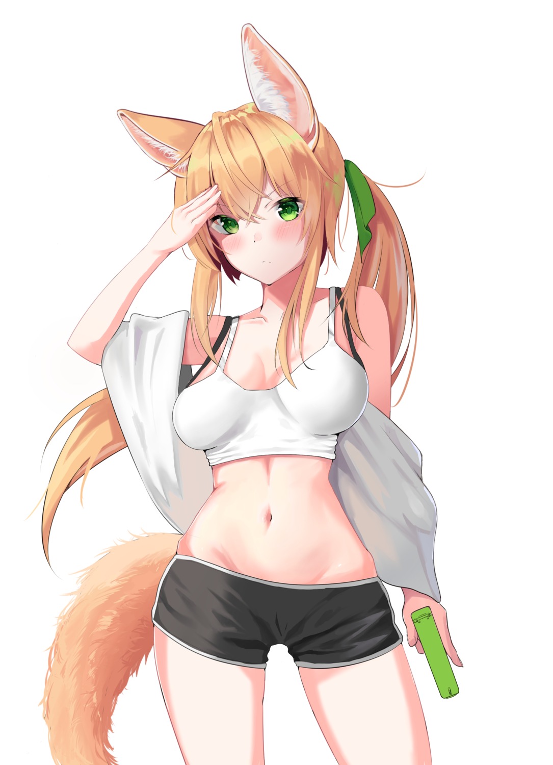 animal_ears, bra, chun_bae, kitsune, open_shirt, tail