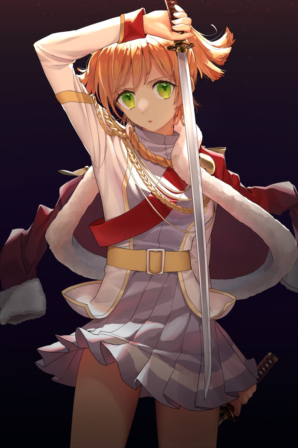 daiba_nana, shoujo_kageki_revue_starlight, skirt_lift, sword, uniform, yuzouni