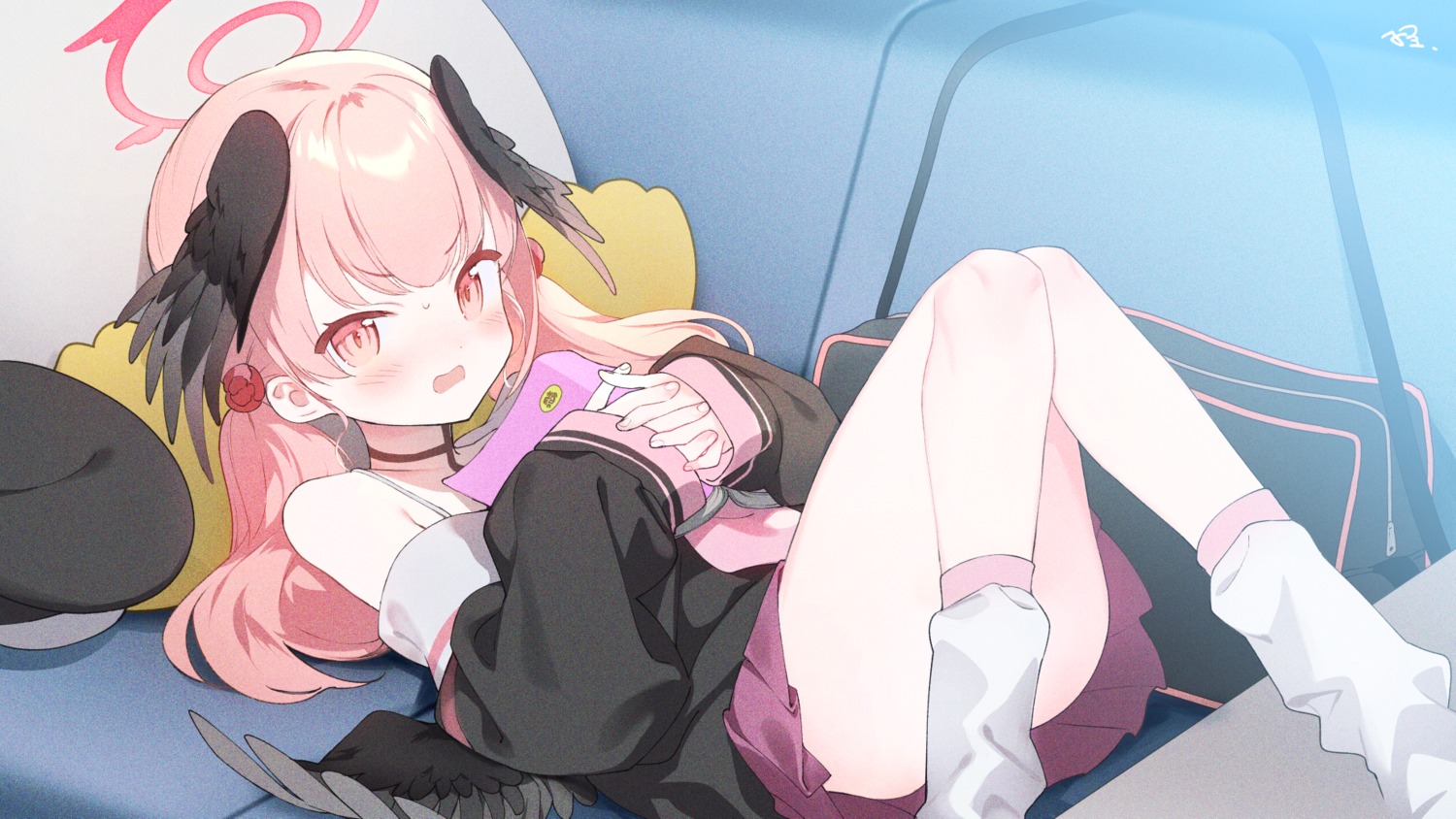 blue_archive, halo, hiiragi_akio, shimoe_koharu, skirt_lift, wings
