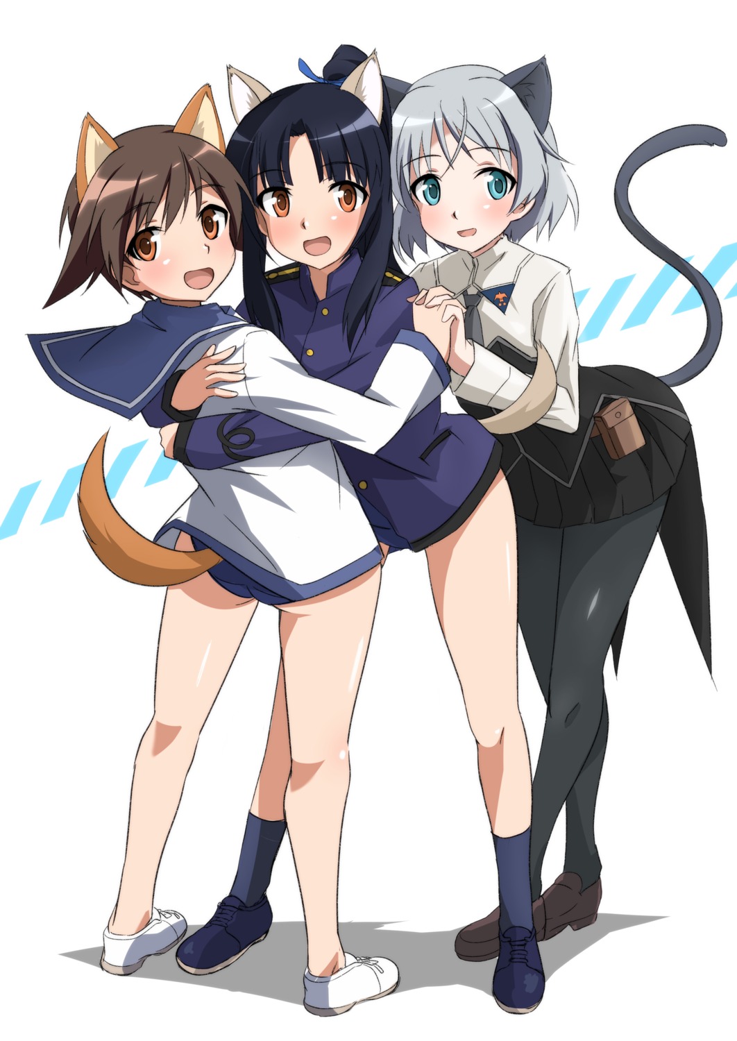 animal_ears, ass, hattori_shizuka, inumimi, miyafuji_yoshika, nekomimi, pantyhose, sanya_v_litvyak, school_swimsuit, seifuku, strike_witches, strike_witches:_operation_victory_arrow, strike_witches_2, strike_witches_gekijouban, swimsuits, tail, tricky_46, uniform