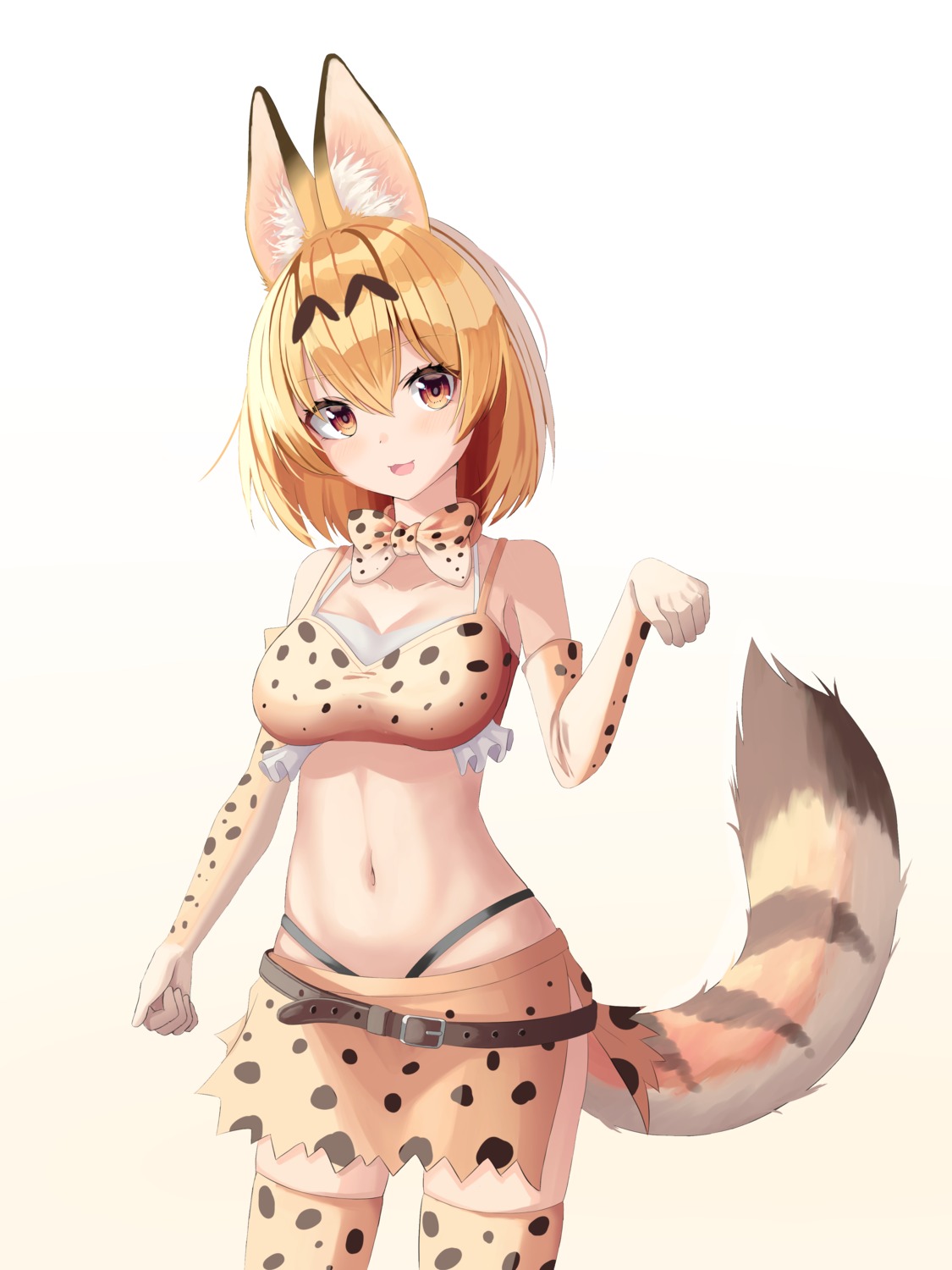 animal_ears, bra, chun_bae, kemono_friends, pantsu, serval, tail, thighhighs