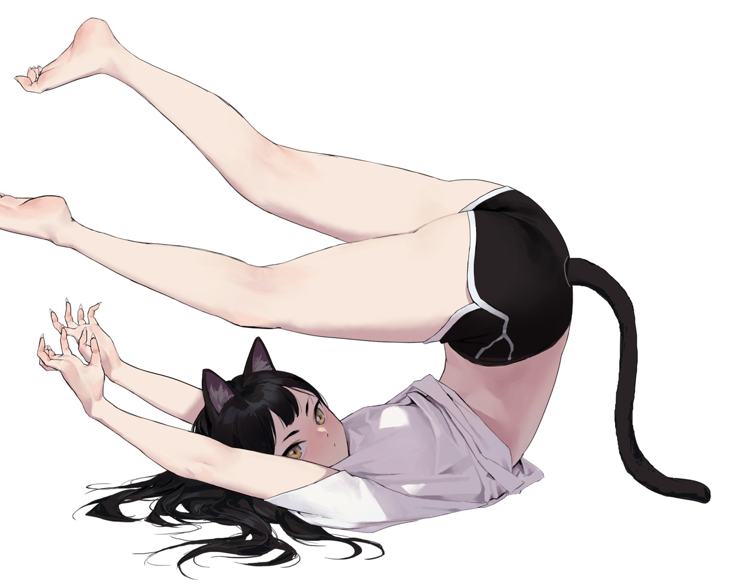 animal_ears, ass, dongho_kang, nekomimi, shirt_lift, tail