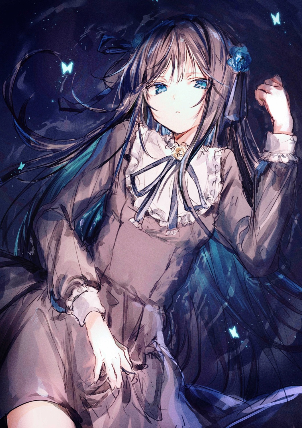 arcaea, dress, gothic_lolita, irohatomo, lolita_fashion, sketch, tairitsu_(arcaea), wet