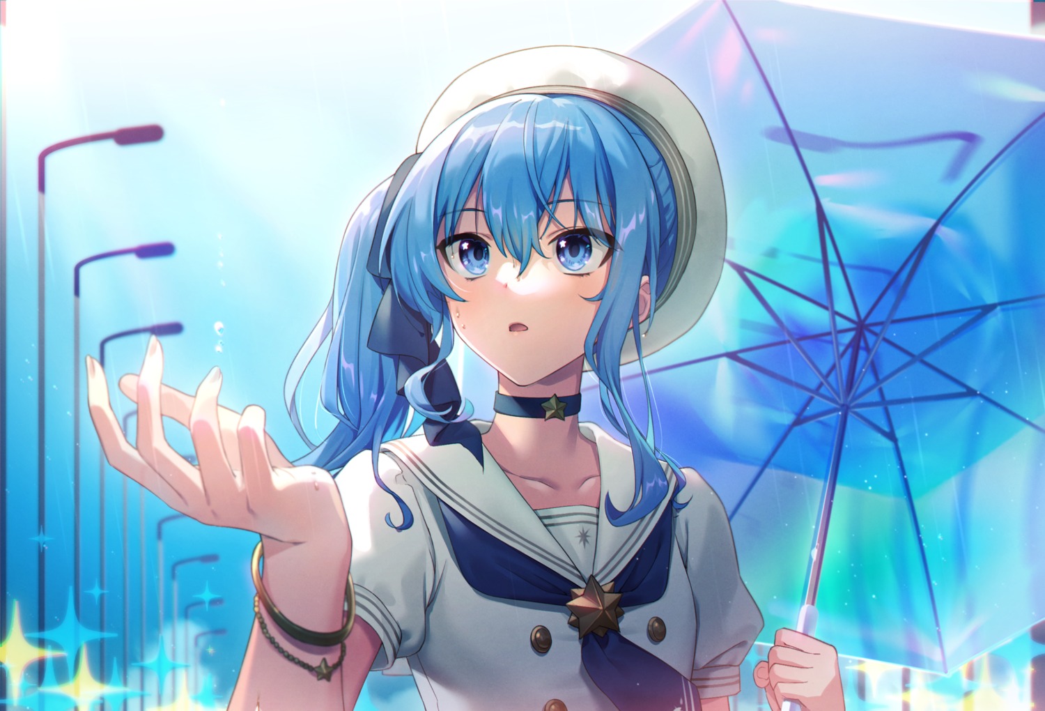 akabino, hololive, hoshimachi_suisei, seifuku, umbrella