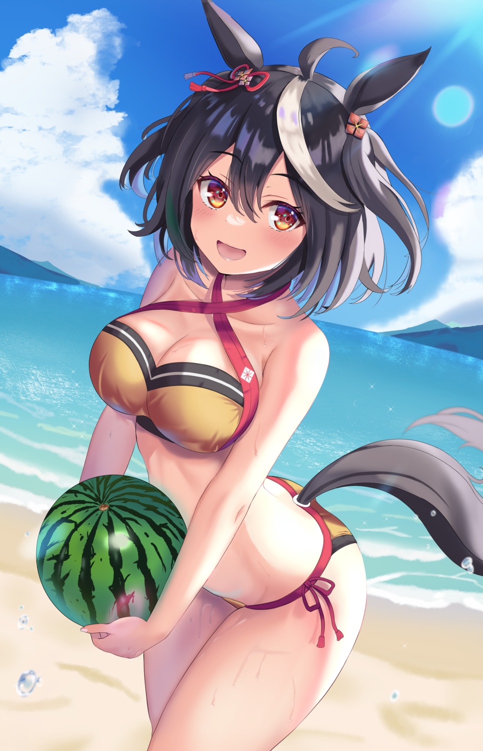 animal_ears, bikini, kaneki_yushi, kitasan_black_(umamusume), swimsuits, tail, uma_musume_pretty_derby