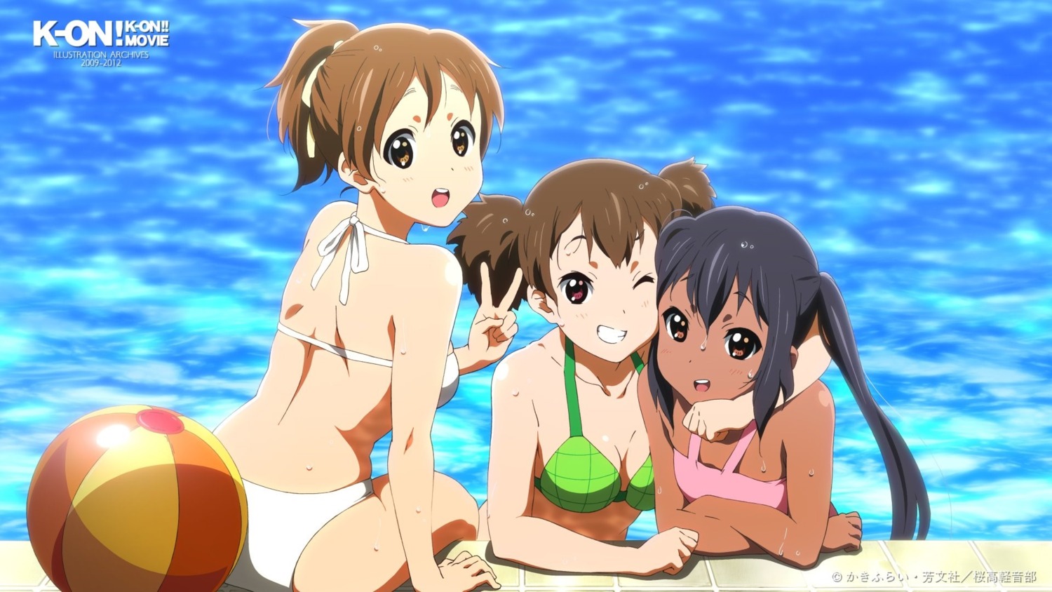 bikini, cleavage, hirasawa_ui, k-on!, nakano_azusa, suzuki_jun, swimsuits, tsuji_masatoshi