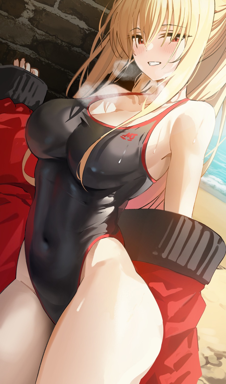 cleavage, k_pring, open_shirt, sayuri_(k_pring), sweater, swimsuits