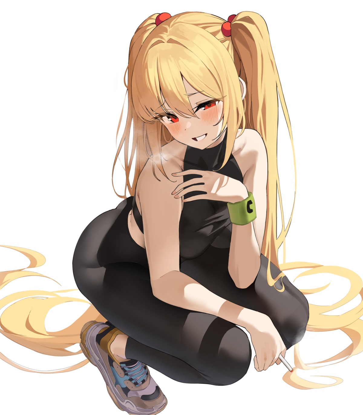 breast_hold, gym_uniform, k_pring, sayuri_(k_pring), smoking
