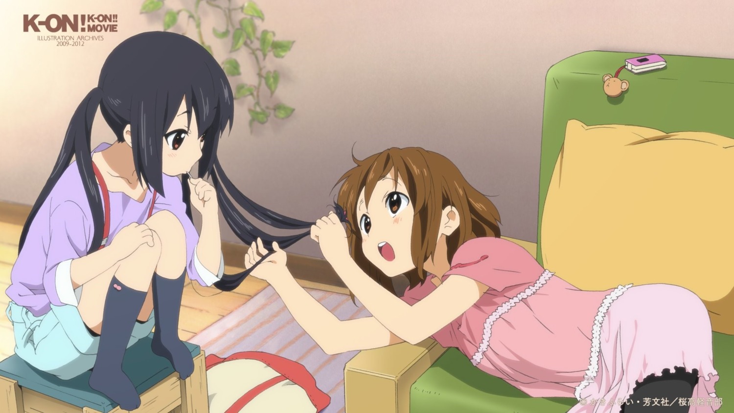 dress, hirasawa_yui, k-on!, makita_masaya, nakano_azusa, pantyhose, wallpaper