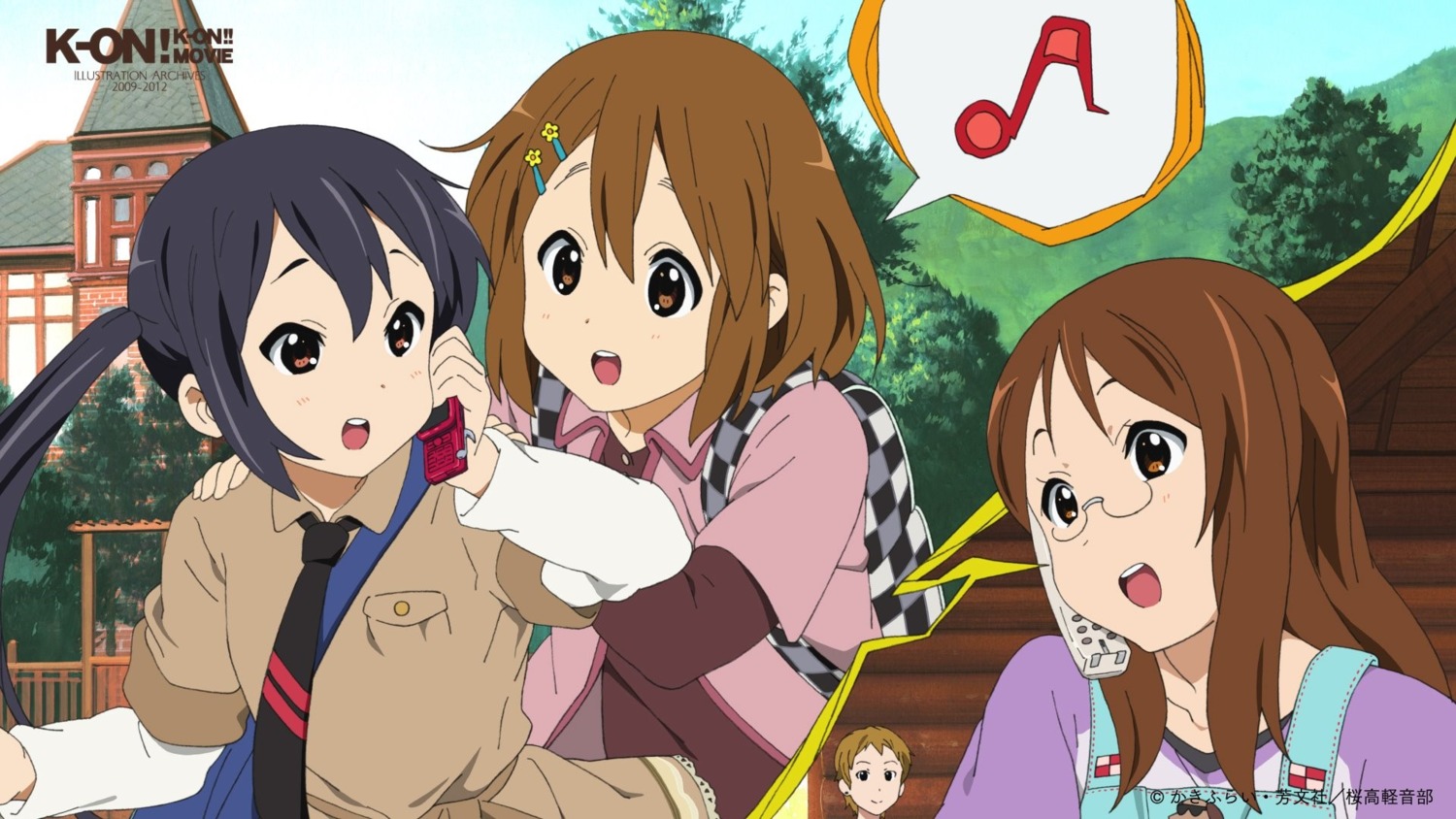hirasawa_yui, k-on!, kawaguchi_norimi, kawanami_eisaku, megane, nakano_azusa, wallpaper, yamanaka_sawako