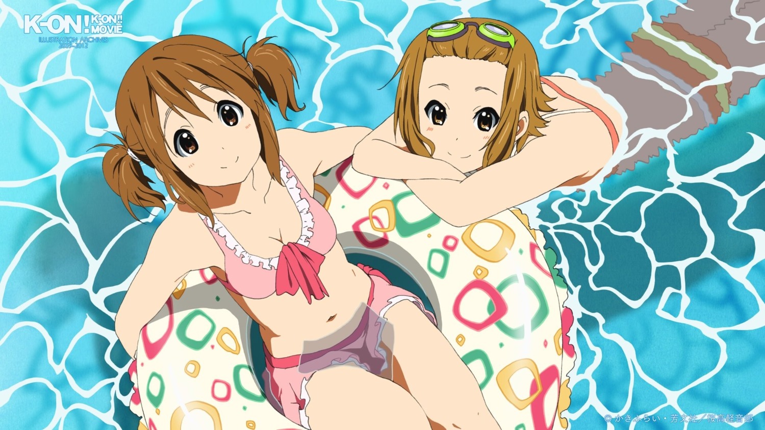 bikini, cleavage, hirasawa_yui, k-on!, satou_tatsuya, swimsuits, tainaka_ritsu, wallpaper