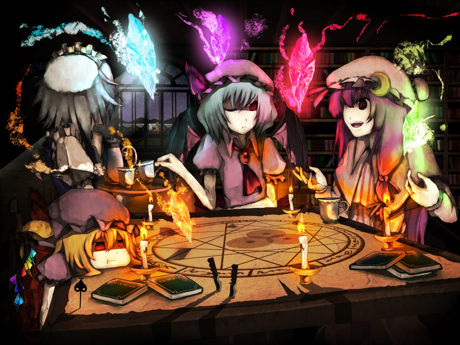 flandre_scarlet, izayoi_sakuya, patchouli_knowledge, remilia_scarlet, shinta, touhou, wallpaper