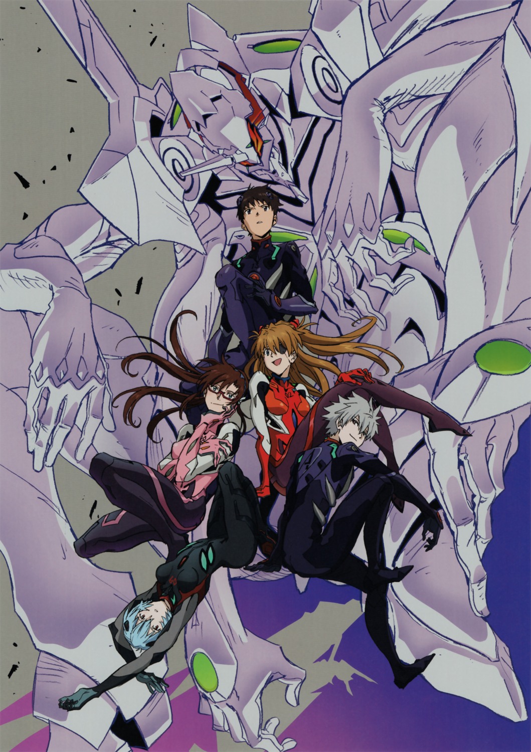 ayanami_rei, bodysuit, eva_13, eyepatch, ikari_shinji, kameda_yoshimichi, makinami_mari_illustrious, mecha, megane, nagisa_kaworu, neon_genesis_evangelion, souryuu_asuka_langley