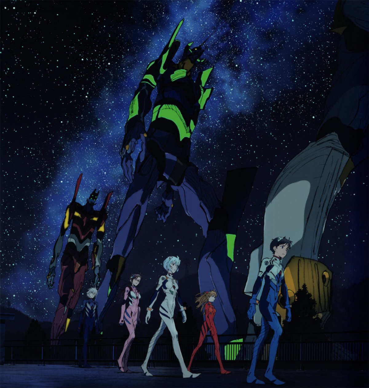 ayanami_rei, bodysuit, ikari_shinji, makinami_mari_illustrious, mecha, megane, nagisa_kaworu, neon_genesis_evangelion