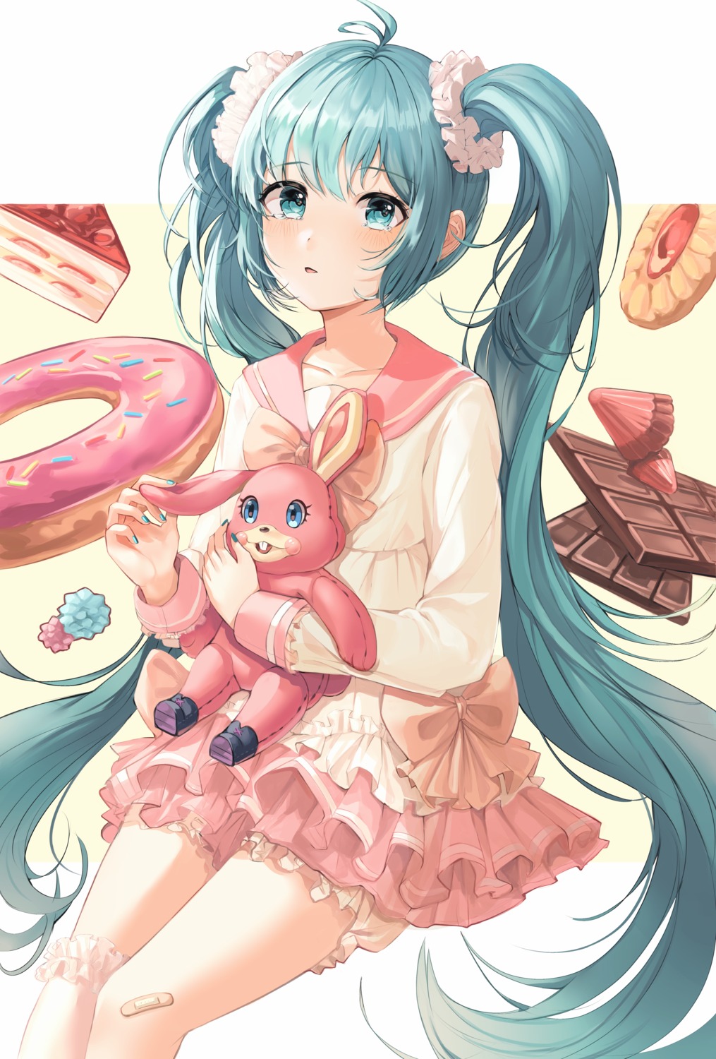 bandaid, garter, hatsune_miku, lots_of_laugh_(vocaloid), vocaloid, zipgaemi