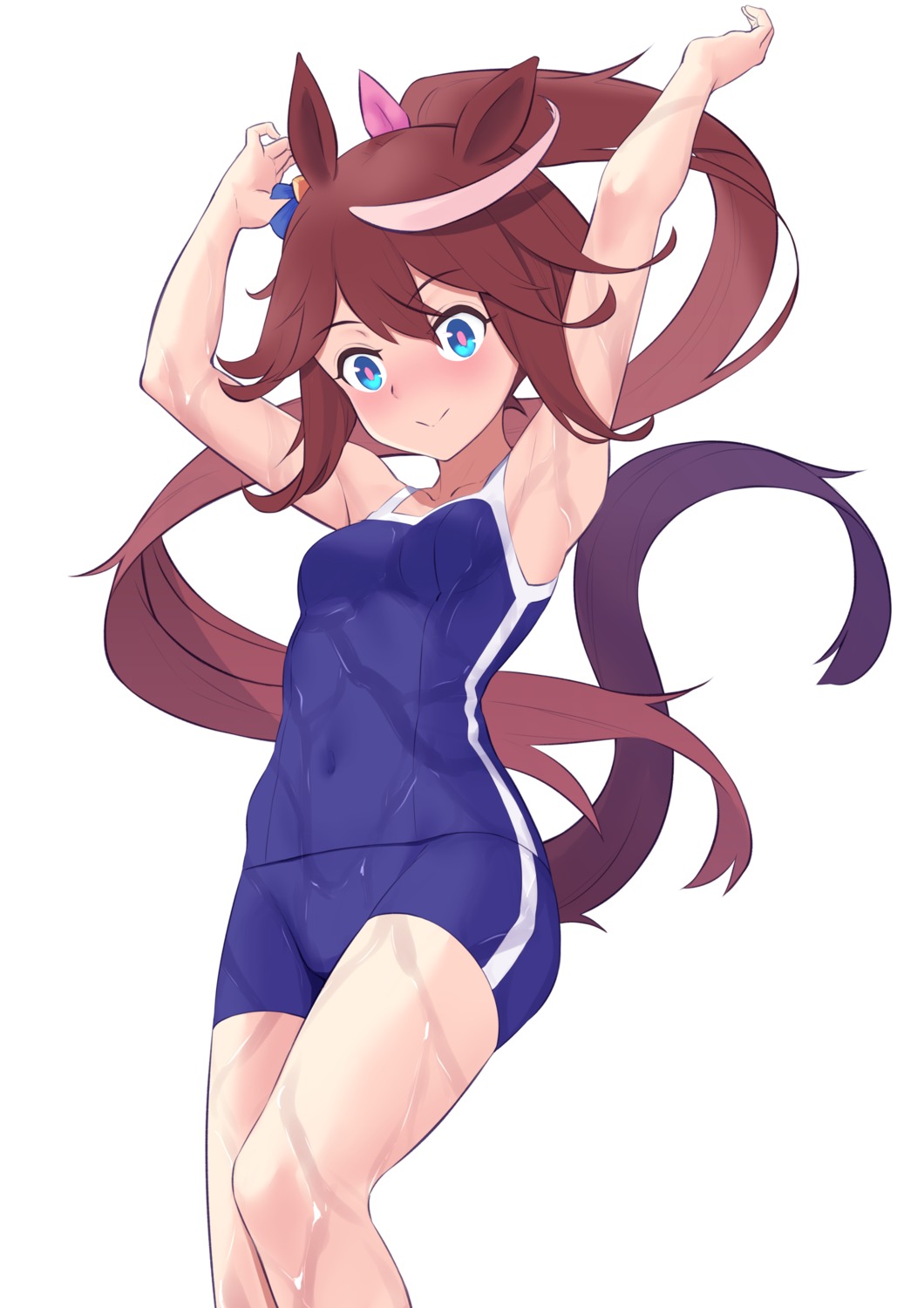 animal_ears, jilu, school_swimsuit, swimsuits, tail, tokai_teio_(umamusume), uma_musume_pretty_derby, wet
