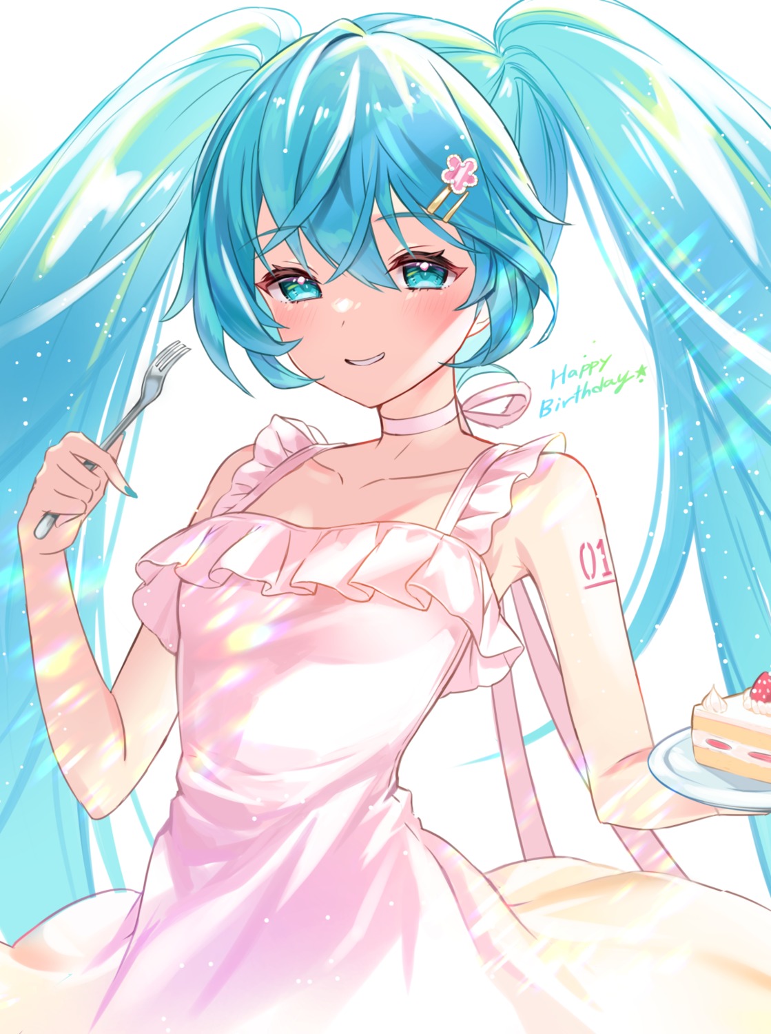 dress, hatsune_miku, kiki-yu, skirt_lift, summer_dress, tattoo, vocaloid