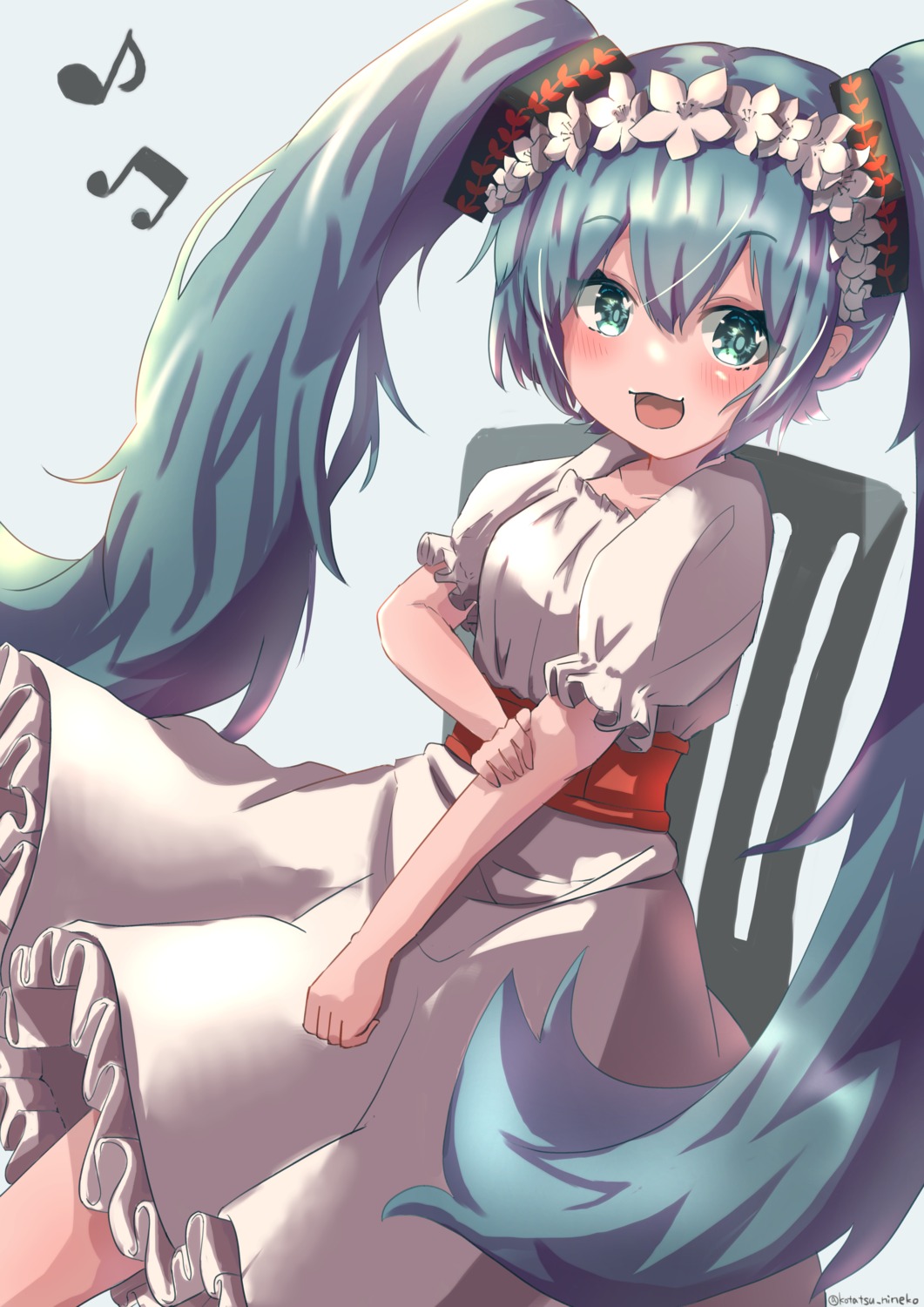 dress, hatsune_miku, kotatsune, skirt_lift, vocaloid