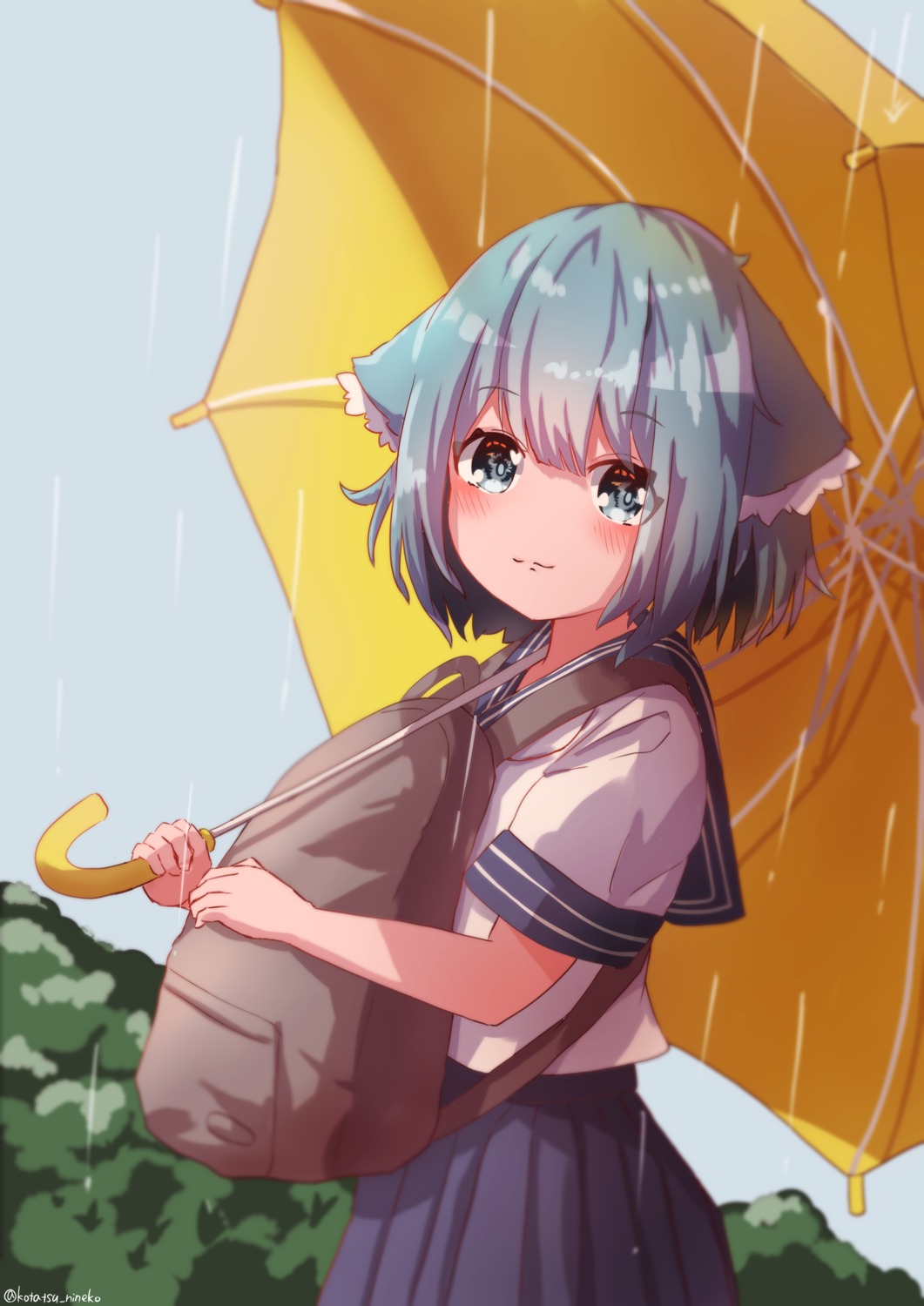 animal_ears, kotatsune, nekomimi, seifuku, umbrella