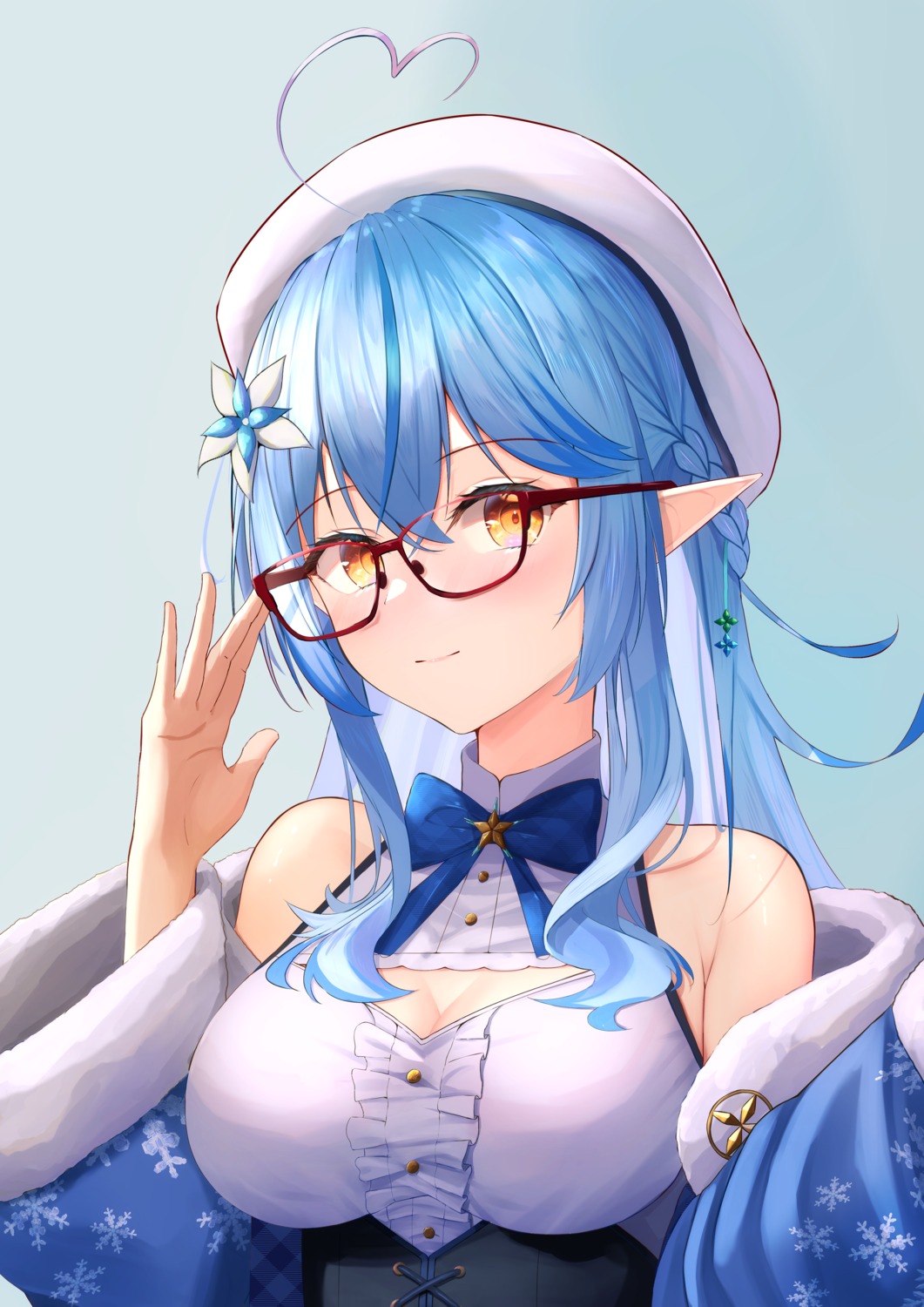 cleavage, elf, hololive, megane, pointy_ears, suiran_(liquiddoes), yukihana_lamy