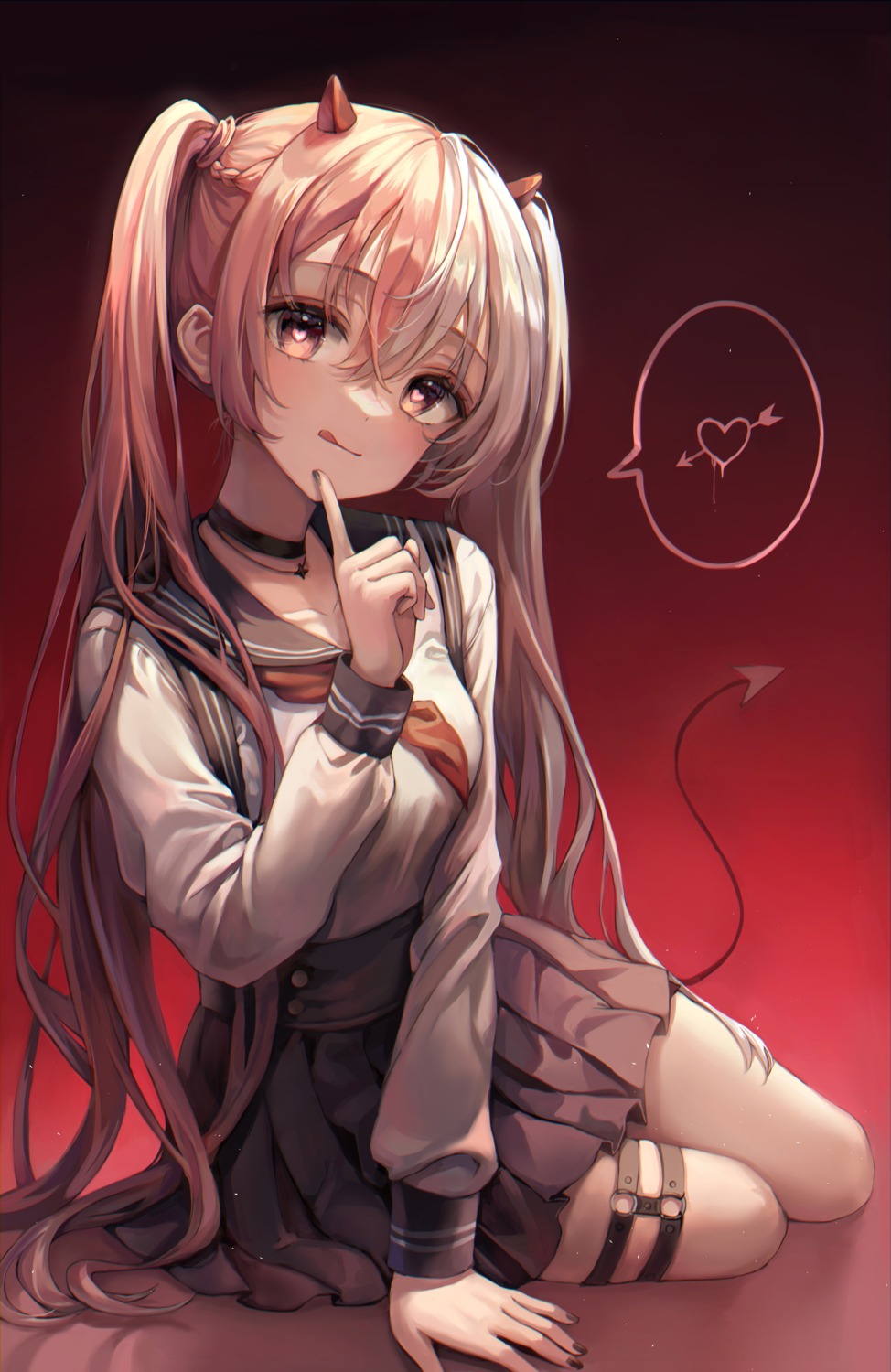 garter, horns, seifuku, starlime, tail