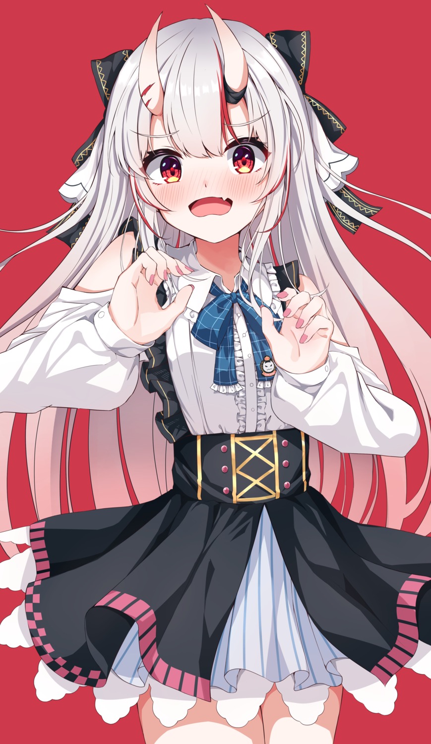 dress, gothic_lolita, hololive, horns, karashi_(asarikarasi), lolita_fashion, nakiri_ayame, skirt_lift