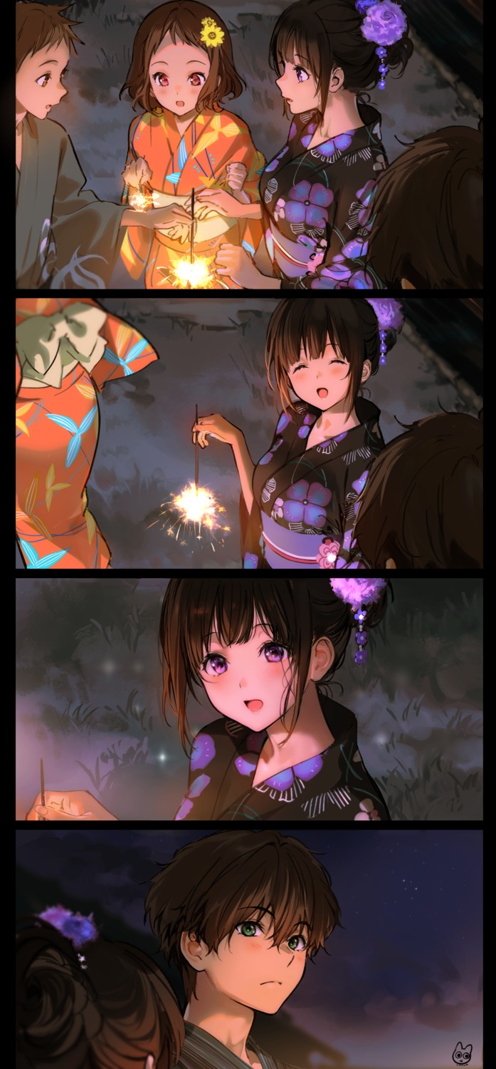 chitanda_eru, fukube_satoshi, hyouka, ibara_mayaka, mery_(yangmalgage), oreki_houtarou, yukata