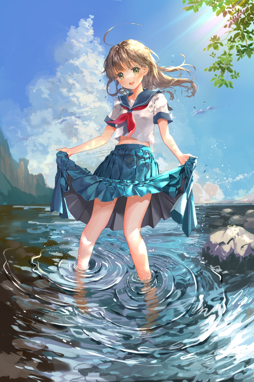 mintchoco, seifuku, skirt_lift, wet